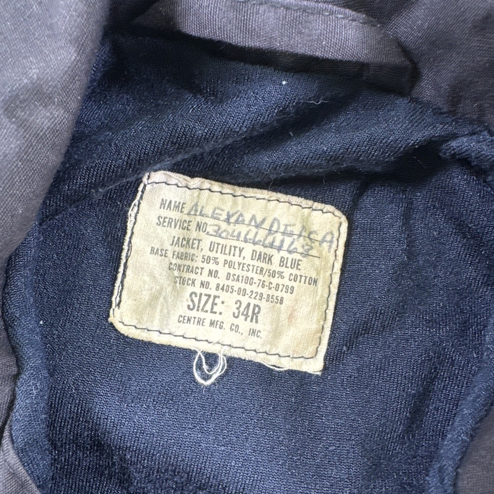 Vintage US Navy Military Utility Deck Jacket‎ Mens 34 Regular Blue 70s Named - Picture 3 of 6